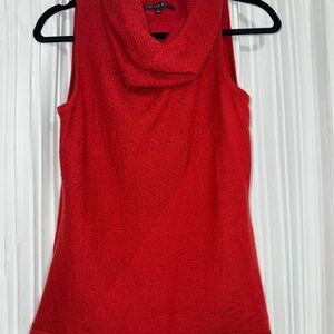 Red Sleeveless Cowl Neck Top
